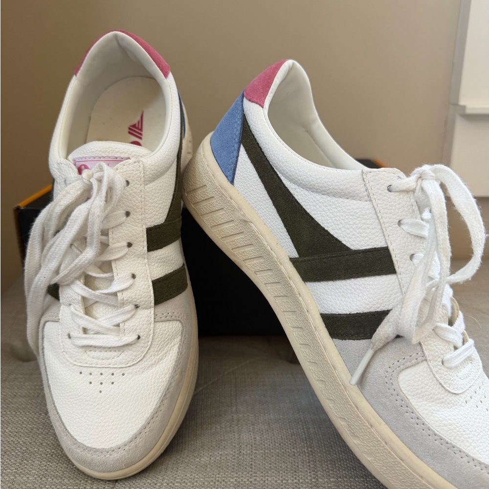 Gola Low-Top Sneakers in White with Pink and Light Blue Accents - Picture 2 of 7